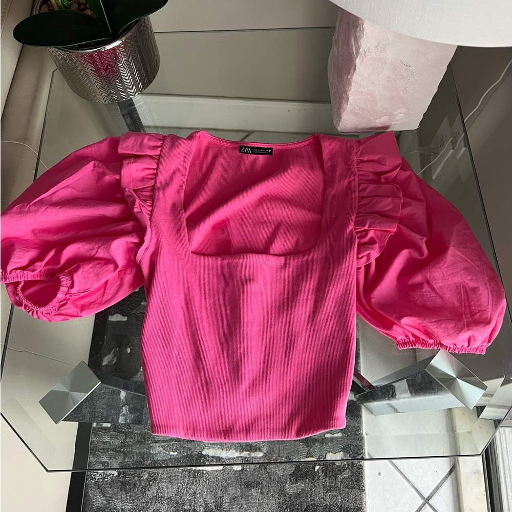 NWOT Zara Puff Sleeve Square Neck Crop Top